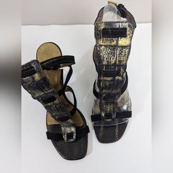 unique vintage shoes, Io & To italian leather heels, Crocodile print gladiator - Picture 4 of 13